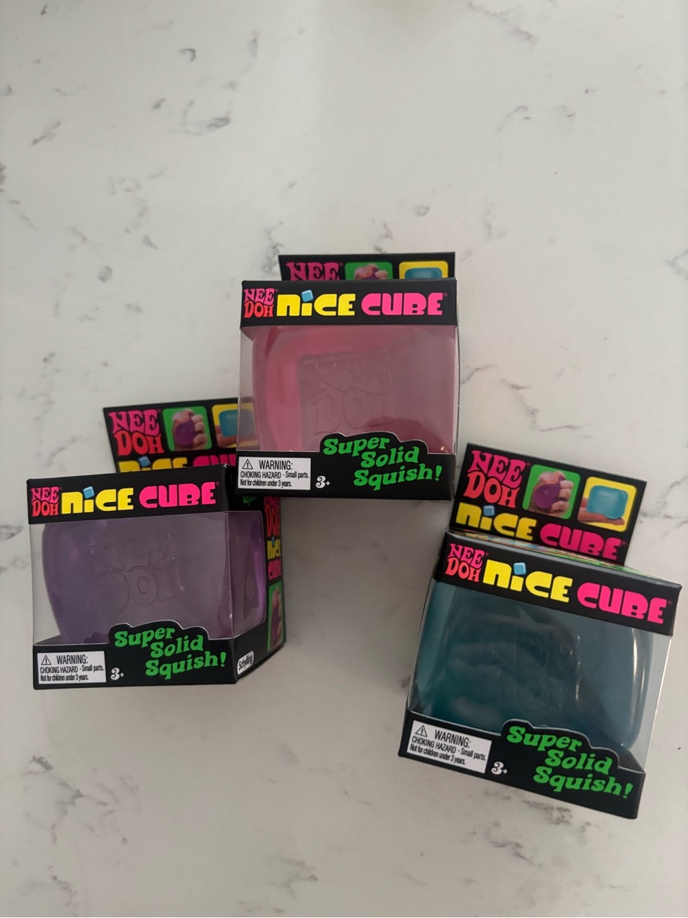 Bundle of 3 Nee Doh Nice Cube Squishy Toy - Purple, Pink, Teal